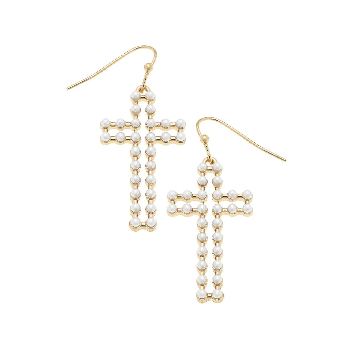Lizette Open Pearl Cross Earrings