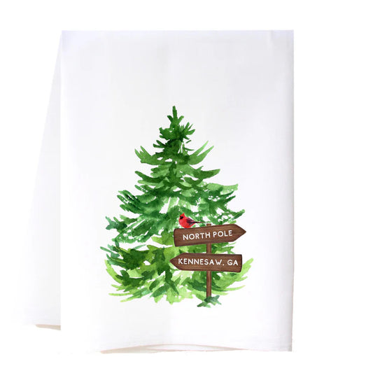 North Pole Directional Sign Flour Sack Towel