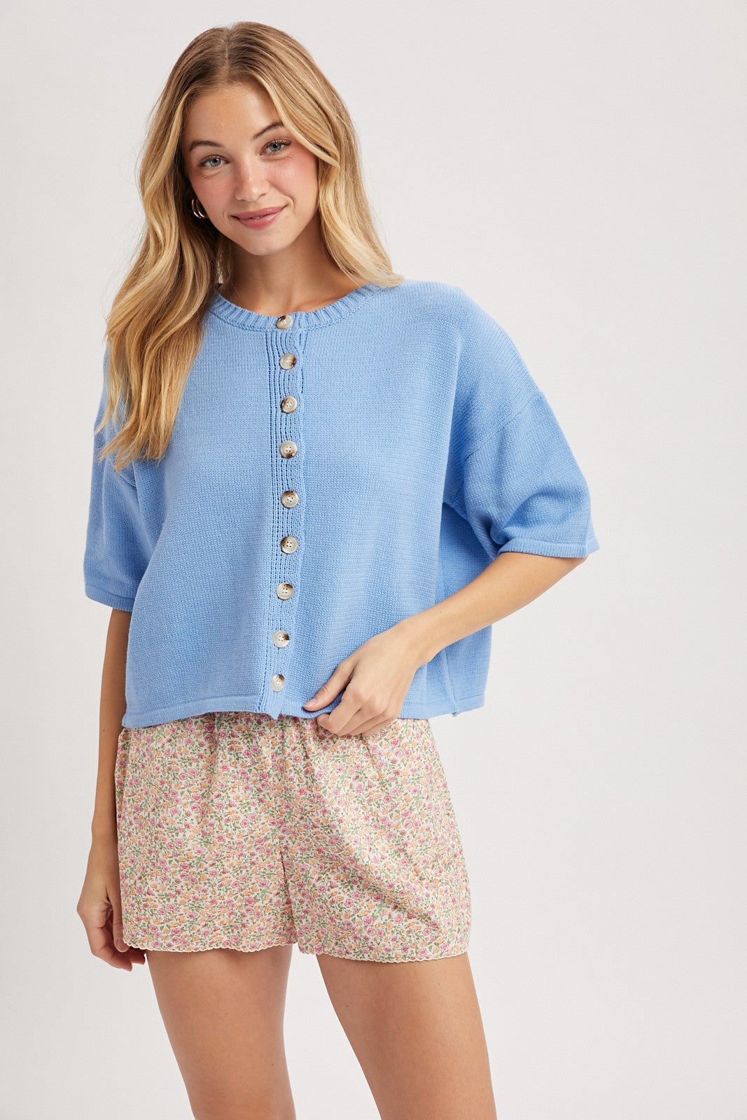 Coastal Button-up Sweater Knit Top