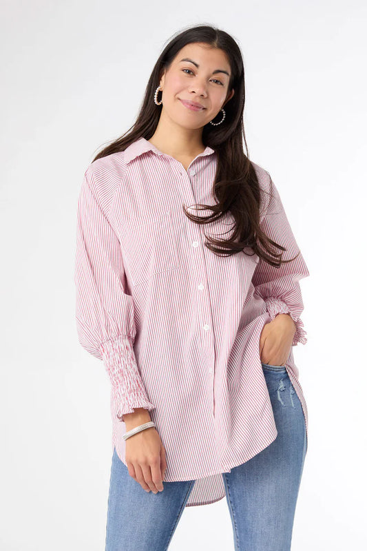 Tianna Striped Tunic Top with Cinched Sleeve