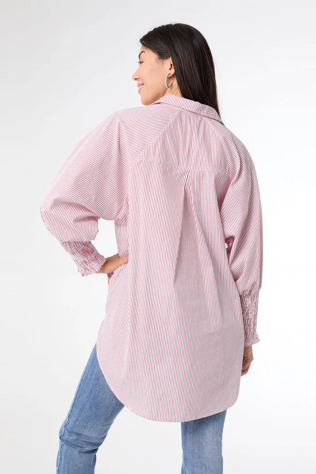 Tianna Striped Tunic Top with Cinched Sleeve