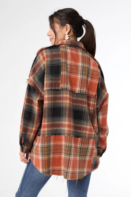 Lizzi Raw Trim Pieced Flannel Top