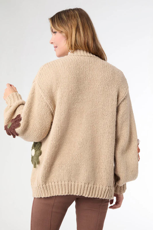 Caroline Open Cardigan with Flower Detail
