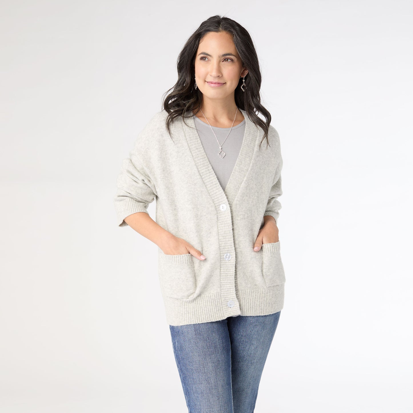 XXL Shannen Button Front Cardigan - Ivory