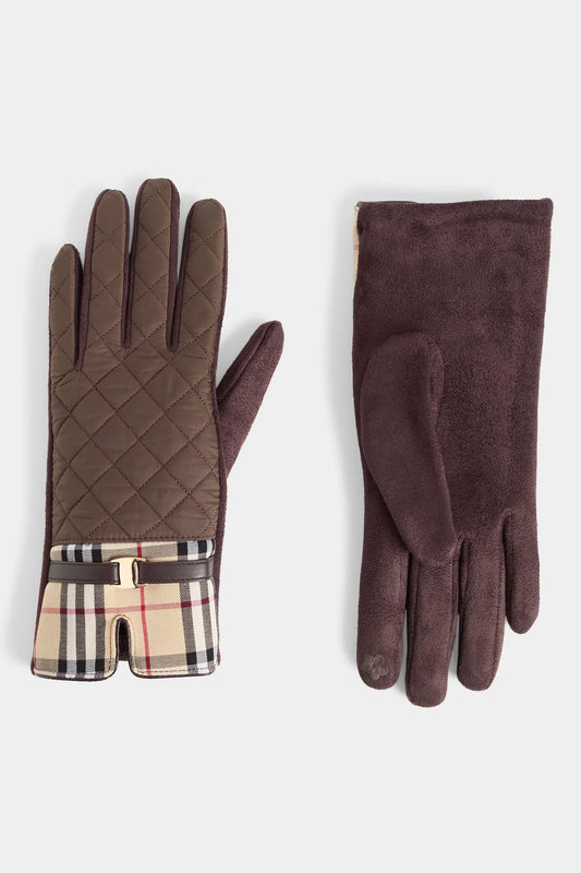 Plaid Puffer Touchscreen Gloves Chocolate