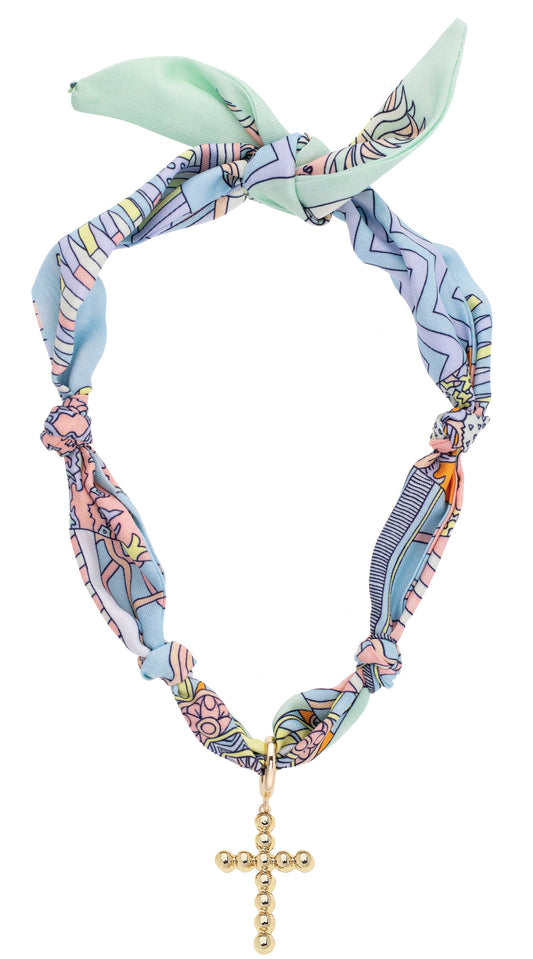 Louisa Cross Twilly Scarf Necklace in Pastel Multi-color