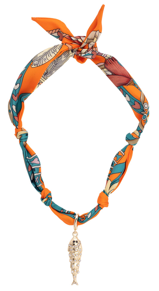 Colette Pavé Sardine Twilly Scarf Necklace in Orange