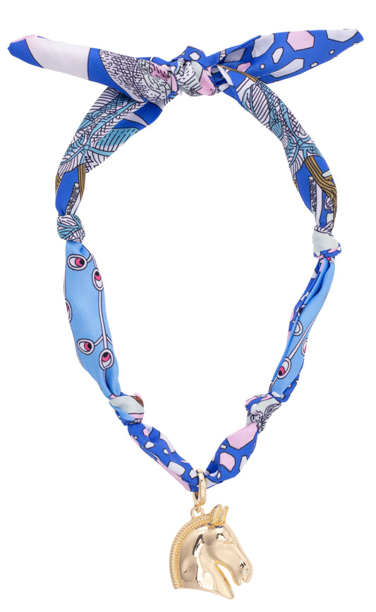 Ash Horse Bust Twilly Scarf Necklace in Light Blue