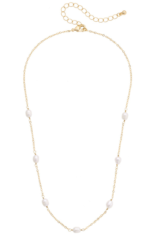 Celia Delicate Pearl Necklace in Shiny Gold
