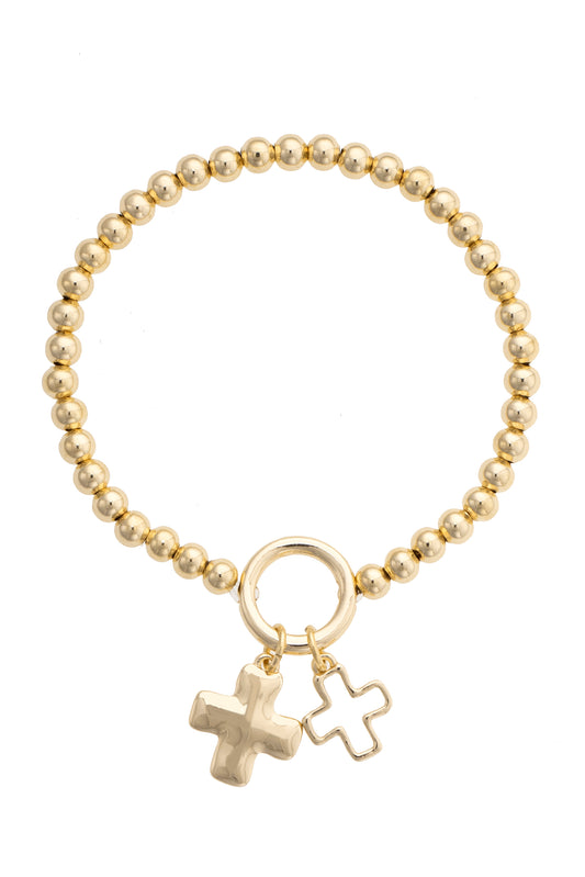 Loretta Cross Charm Ball Bead Bracelet in Shiny Go