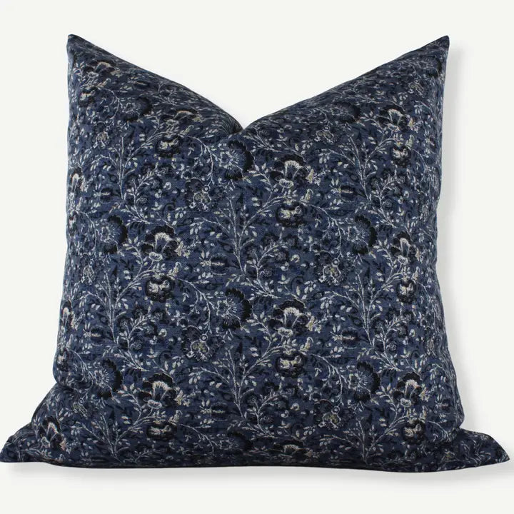 Dark Blue Floral Throw Pillow