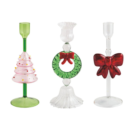 Christmas Glass Taper Holders