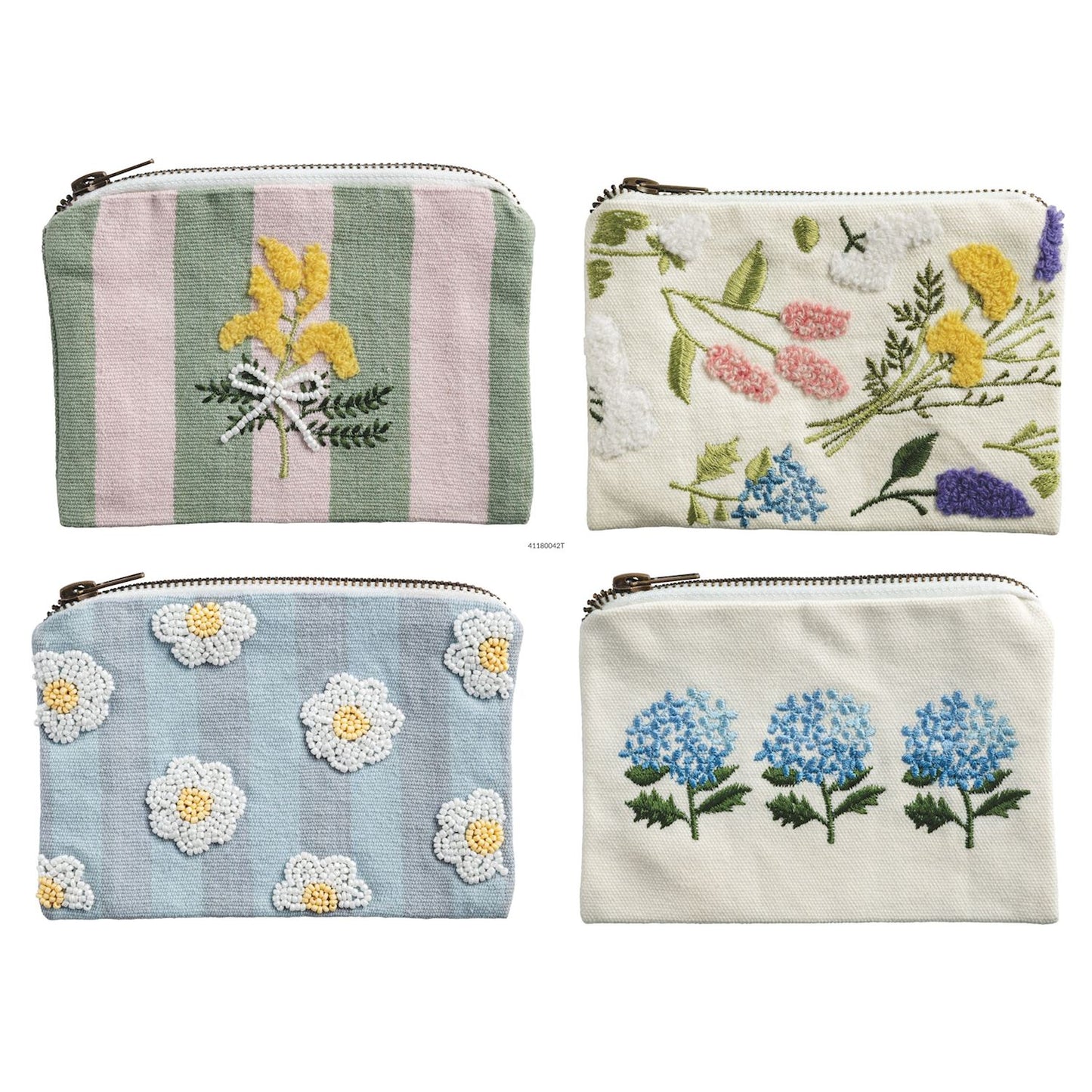 Floral Bead & Embroidery Zipper Pouches