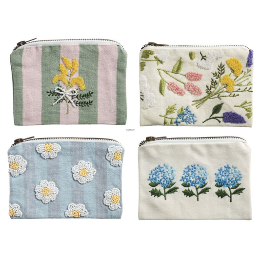 Floral Bead & Embroidery Zipper Pouches