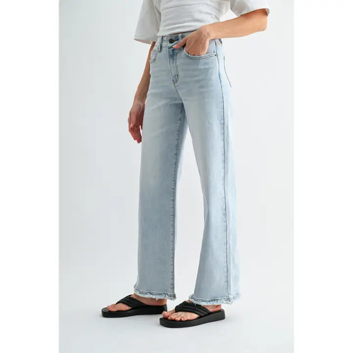 High-Rise Wide Leg Raw Hem Jean