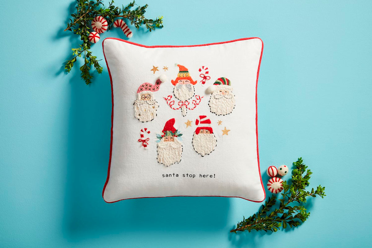 Santa Stop Here Embellished Pillow