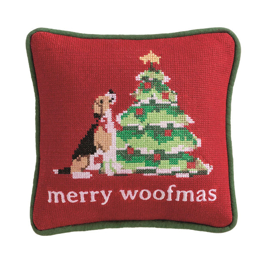 "Merry Woofmas" Needlepoint Pillow