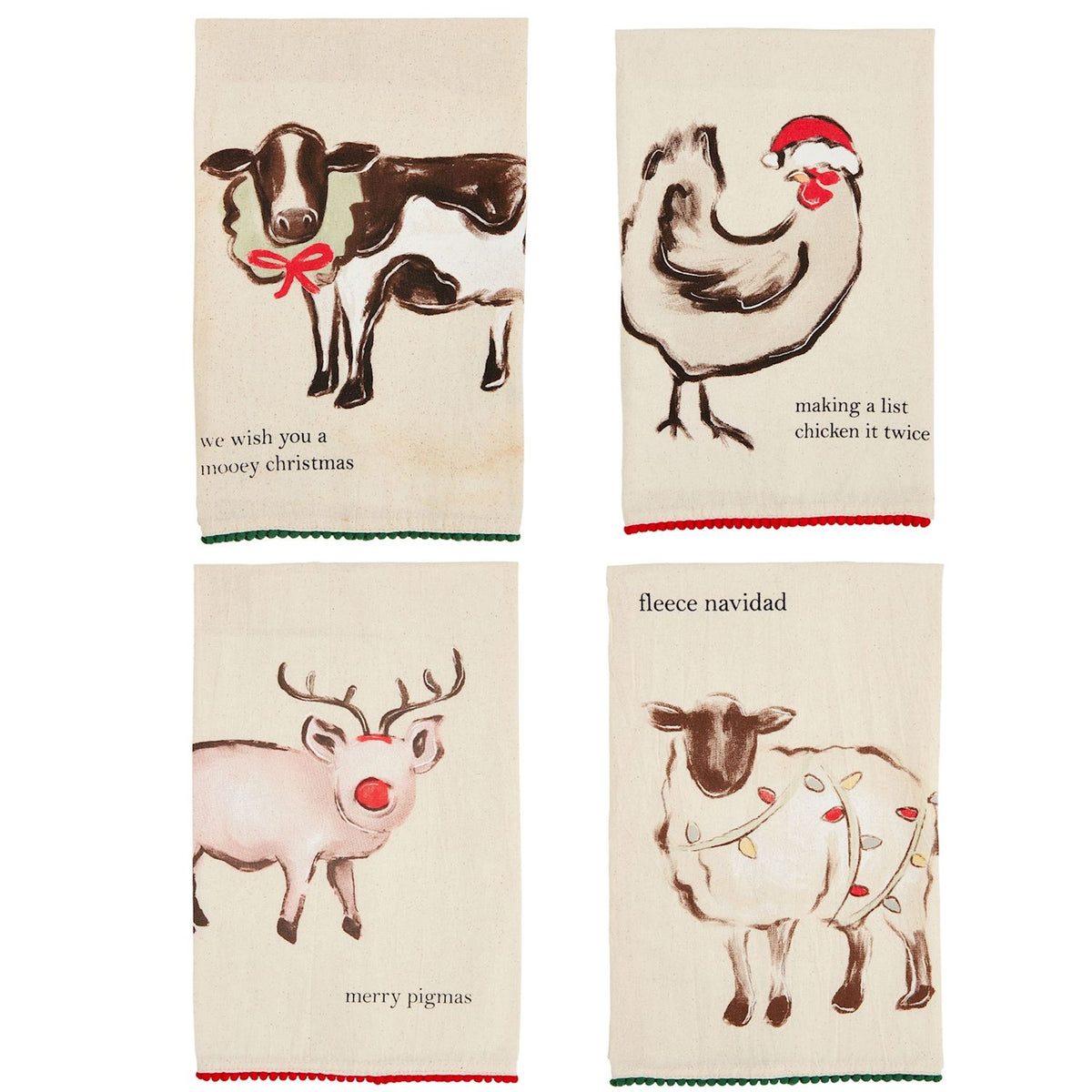 Christmas Farm Animal Pom Towels