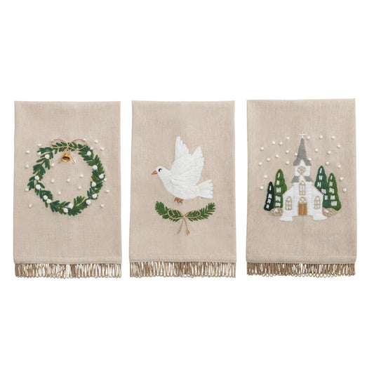 White Christmas Embroidered Towel