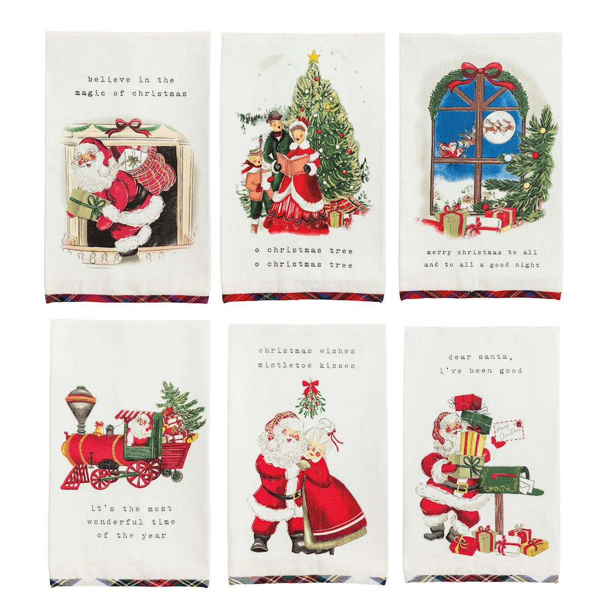 Christmas Tartan Hem Tea Towel