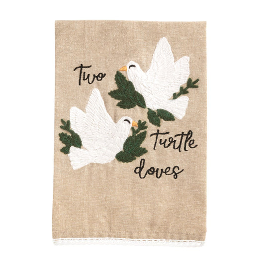 Two Turtle Doves Embroidered Tea Towel