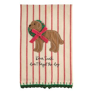 Embroidered Christmas Dog Tea Towel