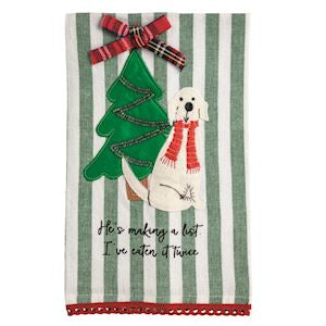 Embroidered Christmas Dog Tea Towel