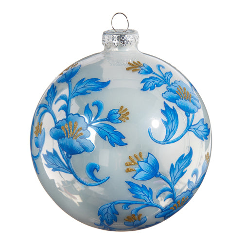 Blue Floral Ball Ornament