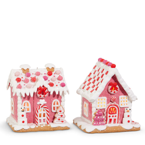 Pink Lighted Gingerbread House Ornament