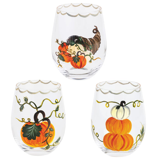 Painted Pumpkin Wine Glasses