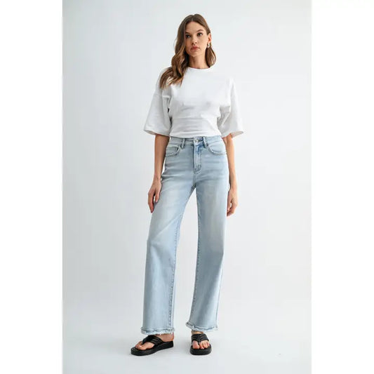 High-Rise Wide Leg Raw Hem Jean