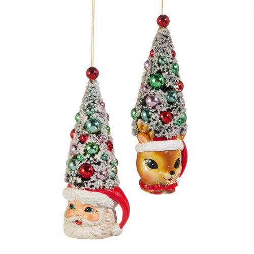Retro Deer & Santa Mug Ornaments