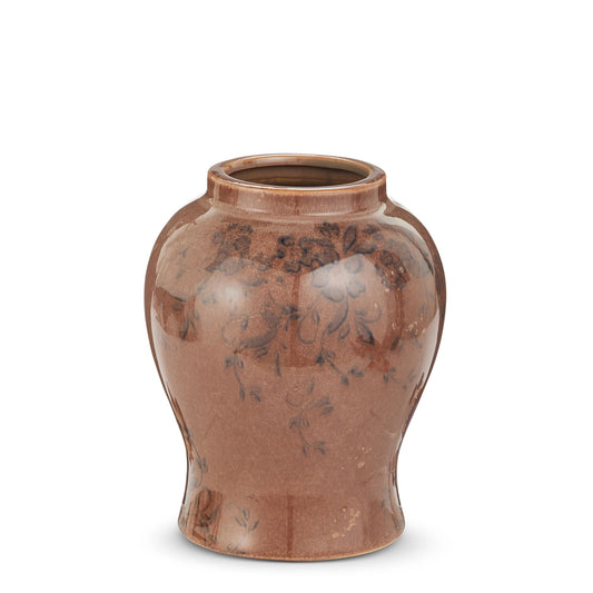Brown Floral Vase 8"
