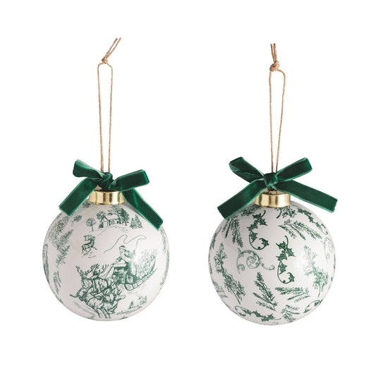 Green Toile Ball Ornament