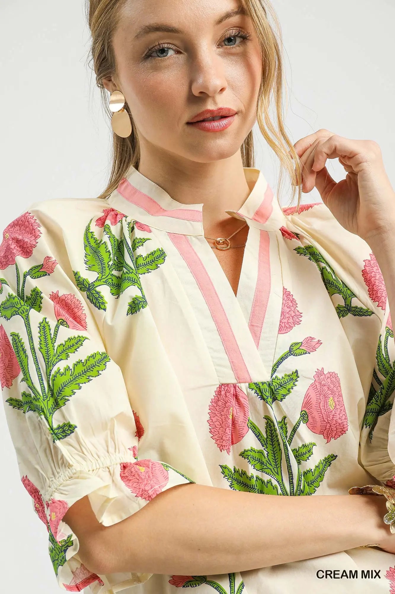 Floral Poplin Puff Sleeve Blouse