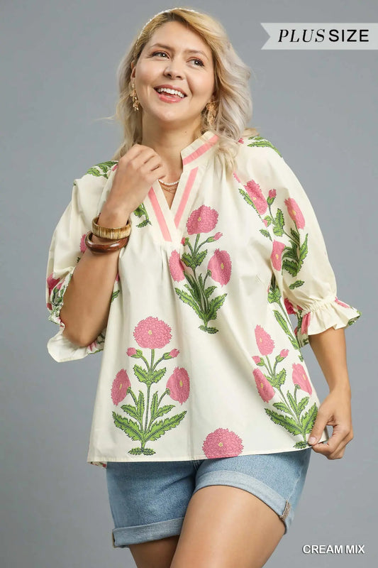 Floral Poplin Puff Sleeve Blouse