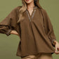 Puff Sleeves V Neck Collared Top