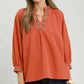 Puff Sleeves V Neck Collared Top