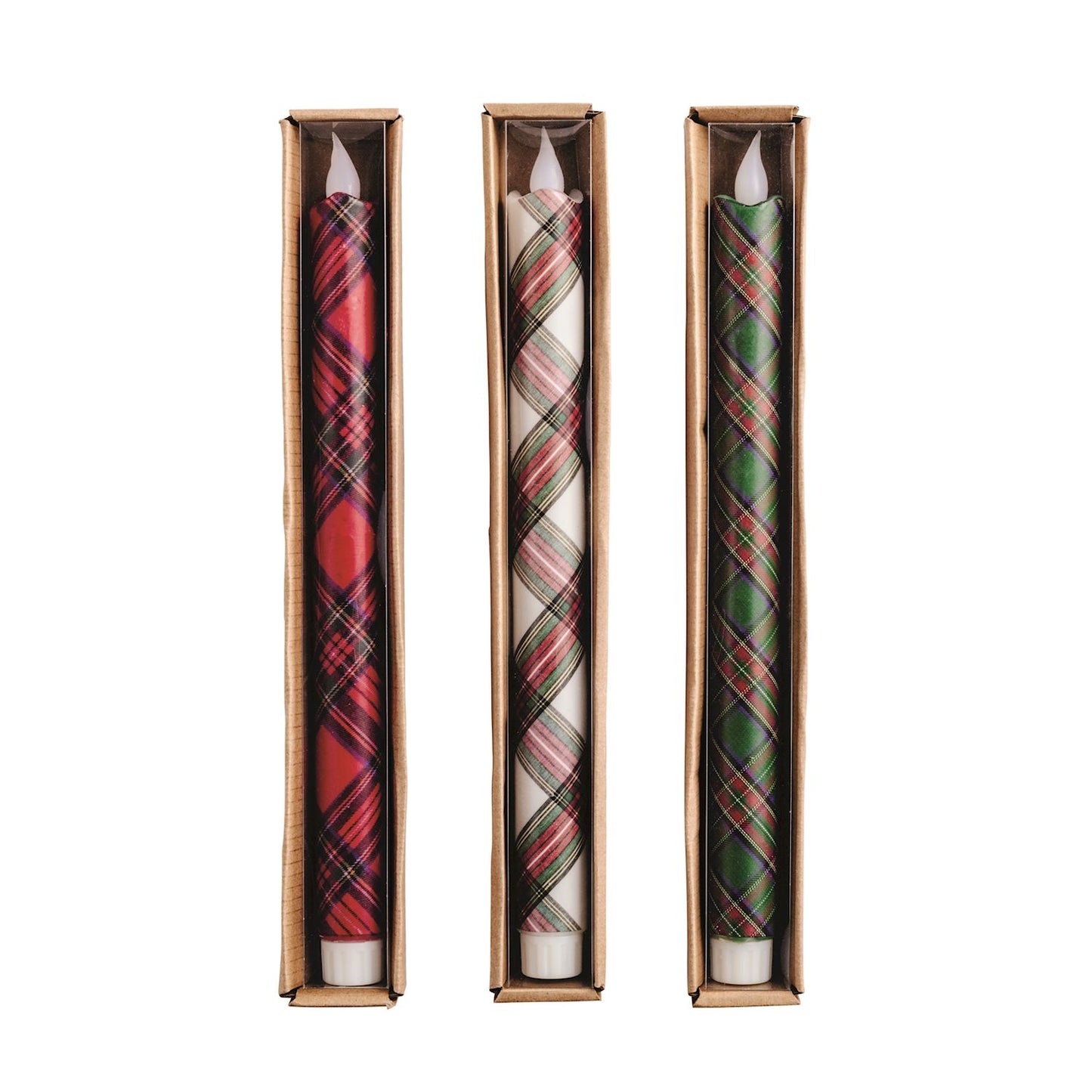 Flameless Tartan Taper Candle