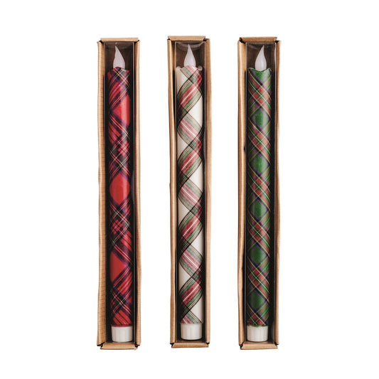 Flameless Tartan Taper Candle