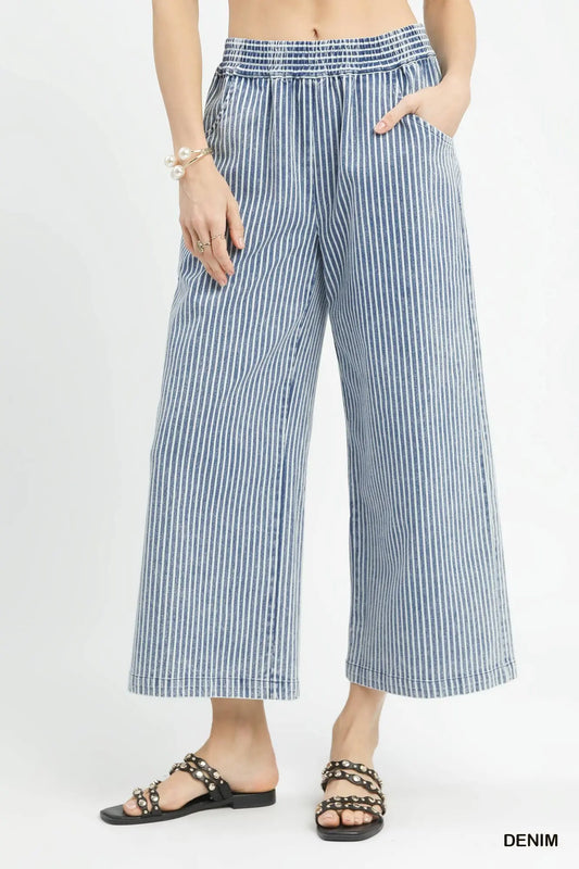 Stone Wash Stripe Wide-Leg Pants
