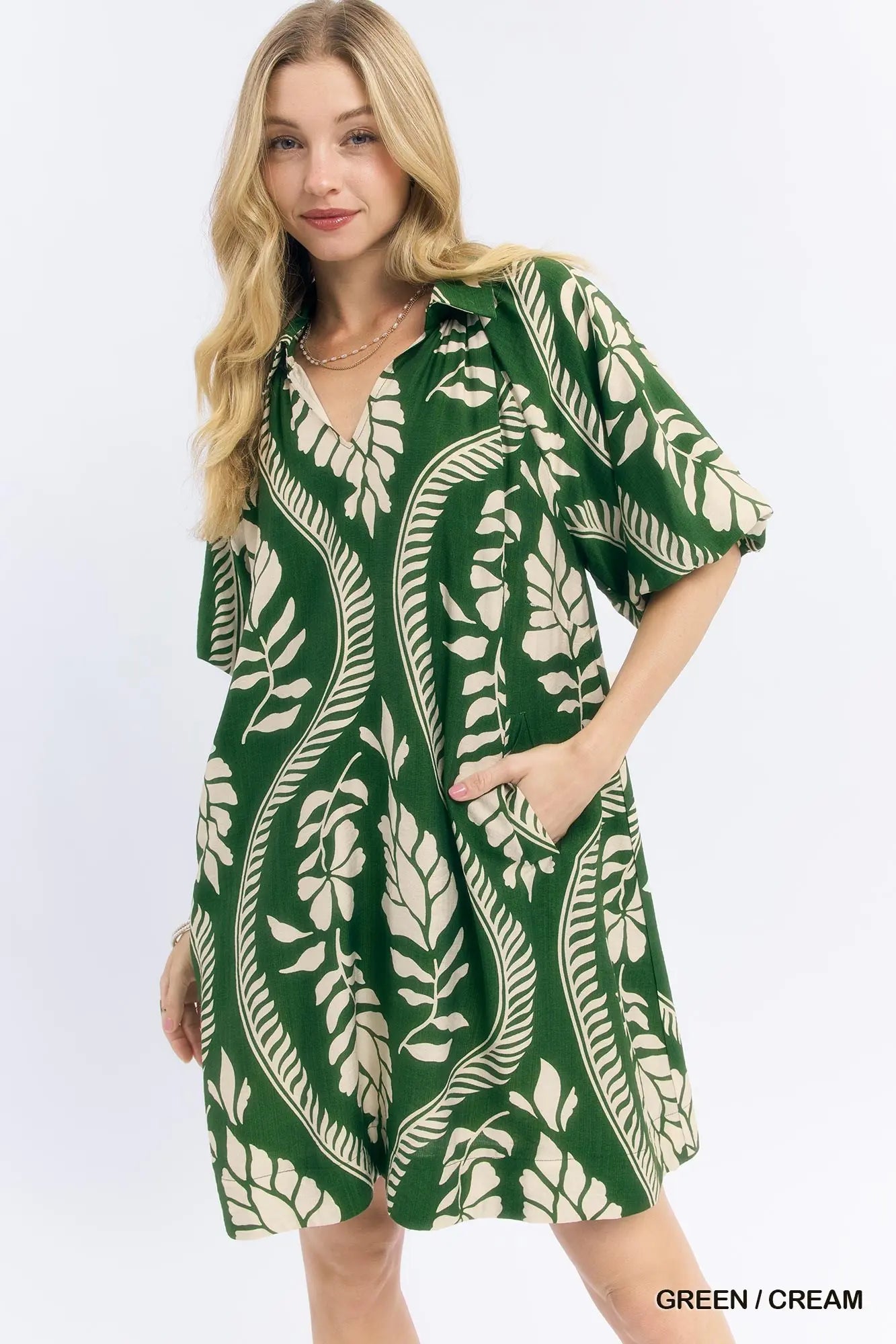 Leafy Ogee Print Mini Dress