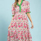 Floral Ruffle Trim Tiered Midi Dress