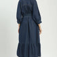Chambray Belted Ruffle Hem Midi Dress