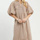 Brown Puff Sleeve Plaid Midi Dress