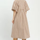 Brown Puff Sleeve Plaid Midi Dress
