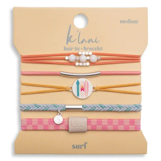 "Surf" Surfboard with Silver Accents Hair Tie Bracelets