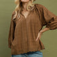 Brown Textured Plaid Scallop Hem Detail Top