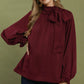 Satin Tie Neck Ruffle Detail Long Sleeve Blouse