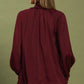 Satin Tie Neck Ruffle Detail Long Sleeve Blouse